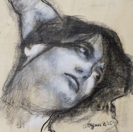 Dessin, #28 Vilidian - Série: Woman on wood, portrait de femme, Affagard