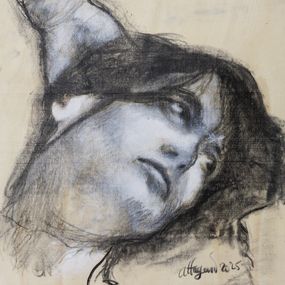 Dessin, #28 Vilidian - Série: Woman on wood, portrait de femme, Affagard