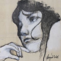 Dessin, #29 Vilidian - Série: Woman on wood, portrait de femme, Affagard