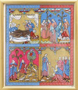 Painting, Page 7 Verso - Enluminure d'après la Bible du Cardinal Maciejowski, Georges Souchal