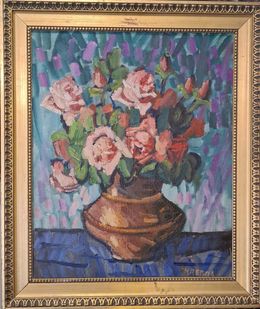 Peinture, Still Life of Roses in a Vase, Henri Reboa