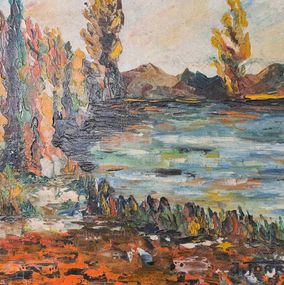 Peinture, Mid-Century Barbizon School Impressionist Lakeside Landscape, J Torrelli