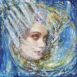 Painting, La tristesse - série: Femmes lumière - Portrait féminin sur univers imaginaire, Dalent