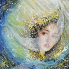 Painting, Le voile - série: Femmes lumière - Portrait féminin sur univers imaginaire, Dalent