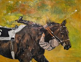 Painting, Never give up - Chamberko Christophe Pieux - Auteuil Grand Steeple - Horseracing, Kalh Art Kalley