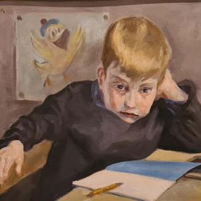 Peinture, Donald Duck and Le Petit Ecolier, Early 20th Century Oil on Board by Pierre Villain, Pierre Villain