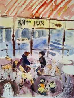 Peinture, Happy Hour / Paris / Série " Vie Citadine", Nadia Bodnar