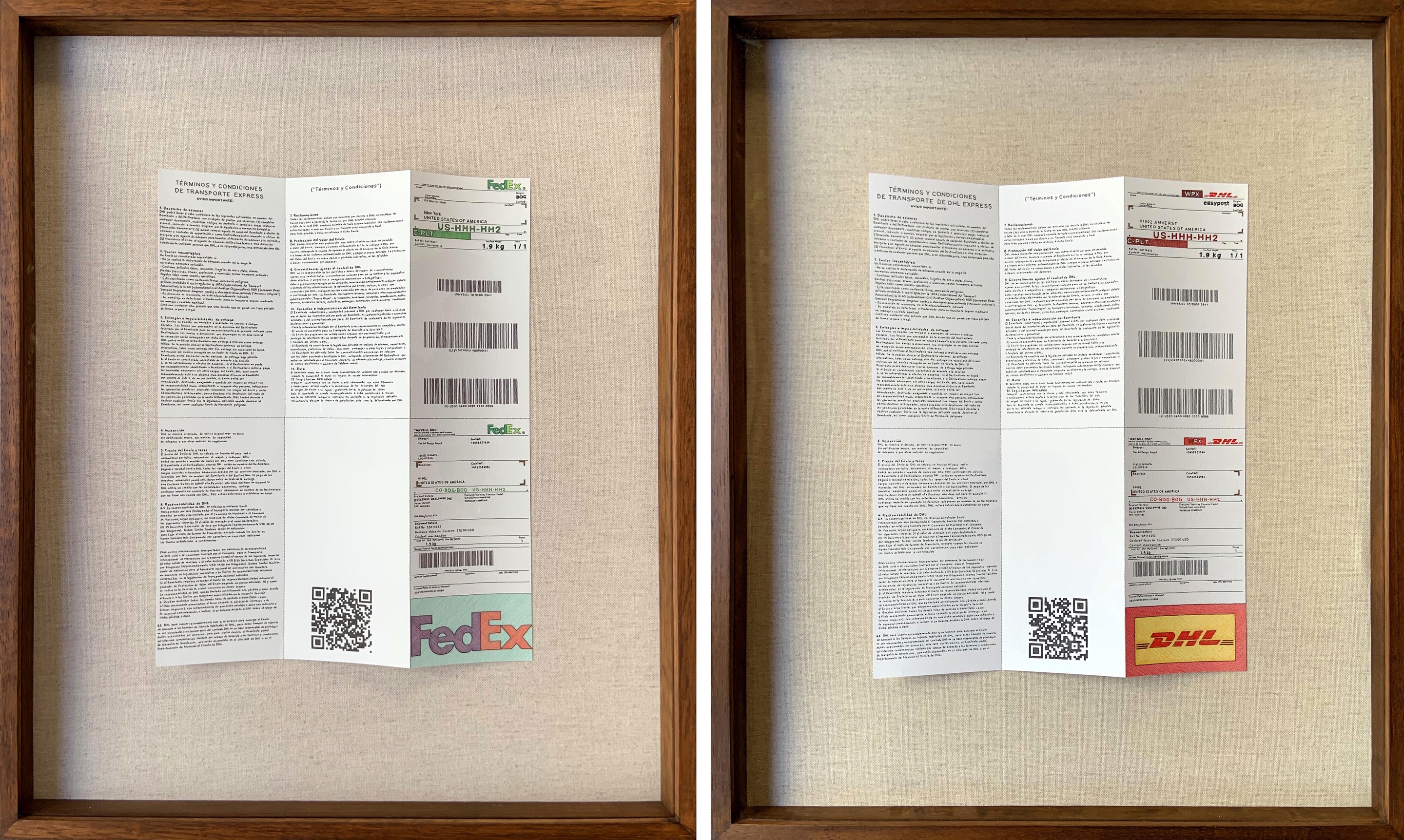 Rodrigo Spinel, Guia Fedex and DHL. Tracking, Diptych. From the series Terms and Conditions Rodrigo Spinel, Guia Fedex and DHL. Tracking, Diptych. From the series Terms and Conditions