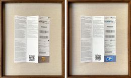 Fine Art Drawings, Guia UPS Stamp and USPS Tracking, Diptych. From the series Terms and Conditions, Rodrigo Spinel