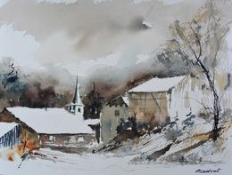 Painting, My village in winter, Pol Ledent