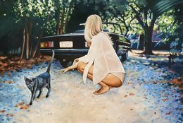 Painting, Blonde and cat, Thomas Saliot