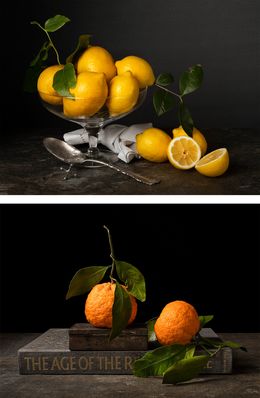 Photography, Limones con Cuchara and Mandarinas con Libro, Diptych, Dora Franco