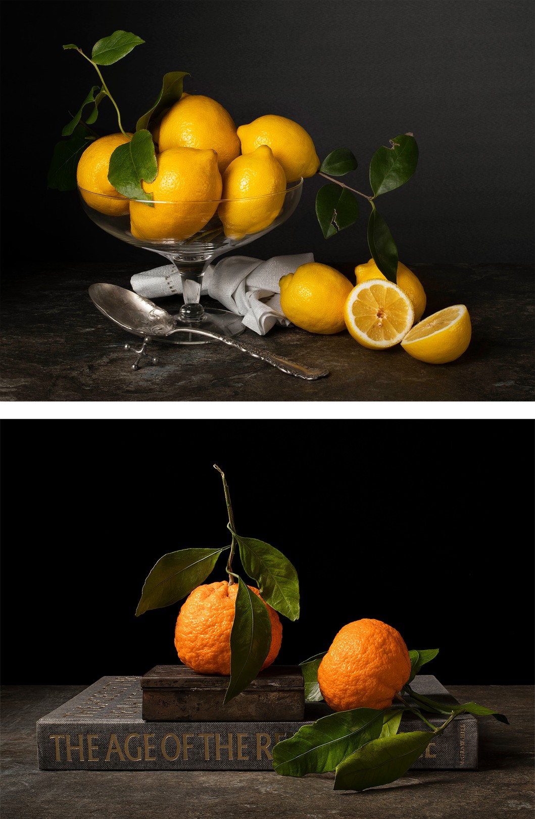 Dora Franco, Limones con Cuchara and Mandarinas con Libro, Diptych Dora Franco, Limones con Cuchara and Mandarinas con Libro, Diptych