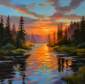 Peinture, The sunset in the forest, Serghei Ghetiu