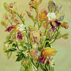 Gemälde, Irises on a Light Green Background, Pavlenko Leonid