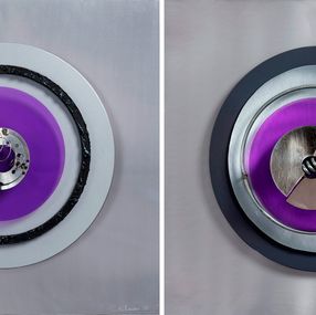 Sculpture, Assembler Violeta N: 3, and N: 1. Abstract Mixed Media Wall Sculpture, Fanny Finkelman Szyller