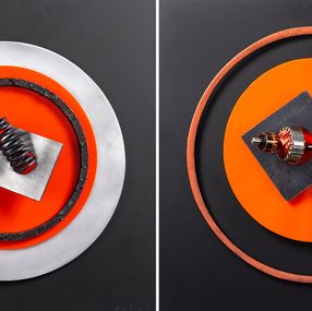 Sculpture, Assembler Naranja N°1 and N°2. Abstract Mixed Media Wall Sculpture, Fanny Finkelman Szyller