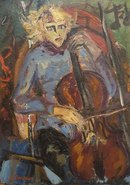 Peinture, The Cellist. Allegro! - French Character Portrait, J Tempier