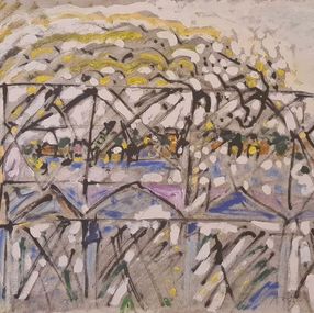Painting, View Through the Bridge - Late 20th Century Expressionist Acrylic, Armand Avril