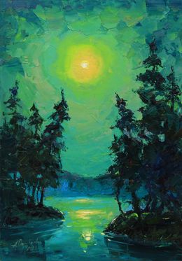 Painting, Full moon in green, Alisa Onipchenko-Cherniakovska