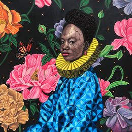 Pintura, Splendor - 21st Century, Contemporary, Figurative Portrait, Floral, Africa Women, Oyeleye Feranmi