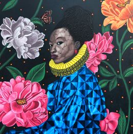 Pintura, Splendor 2 -21st Century, Contemporary, Figurative Portrait Floral, Africa Women, Oyeleye Feranmi
