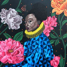 Peinture, Splendor 2 -21st Century, Contemporary, Figurative Portrait Floral, Africa Women, Oyeleye Feranmi