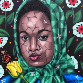 Peinture, Embrace Nature 5 - 21st Century, Contemporary, Figurative Portrait Floral, Women, Oyeleye Feranmi