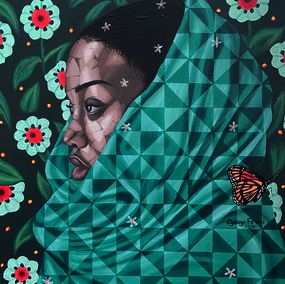 Peinture, Embrace Nature 4 - 21st Century, Contemporary, Figurative Portrait Floral, Women, Oyeleye Feranmi