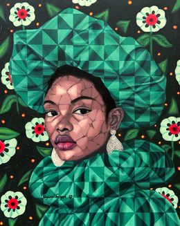 Pittura, Embrace Nature 6 - 21st Century, Contemporary, Figurative Portrait Floral, Women, Oyeleye Feranmi