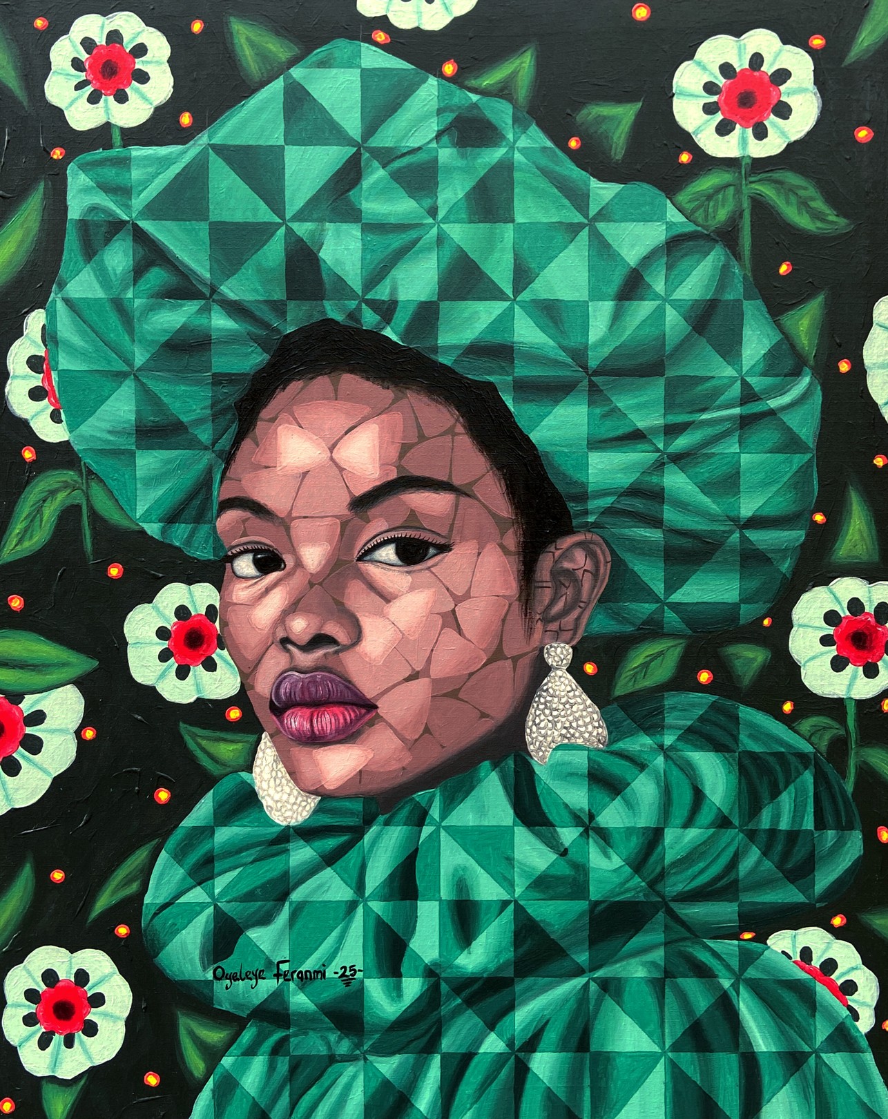 Oyeleye Feranmi, Embrace Nature 6 - 21st Century, Contemporary, Figurative Portrait Floral, Women Oyeleye Feranmi, Embrace Nature 6 - 21st Century, Contemporary, Figurative Portrait Floral, Women