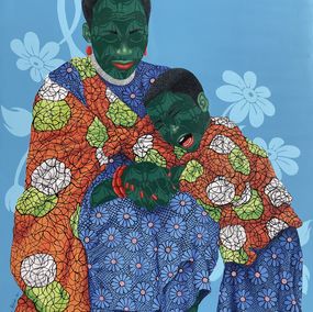 Pittura, Prayerful Embrace - 21st Century, Contemporary, Figurative, Women, Child, Fabric, Oluwafemi Afolabi