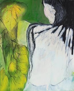 Peinture, Impression d’automne sur la terrasse au catalpas, Élisabeth Gineste (Sitelle)