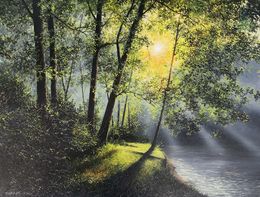 Peinture, Sunlit Forest and River, Sergey Miqayelyan