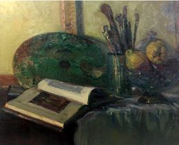 Gemälde, Libro y Paleta de pintor, Sola Puig