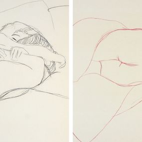 Drucke, Etudes 1 & 2 pour le serpent d'eau - Deux femmes enlacées, 1905 | Studies 1 & 2 for water snakes - Two women embracing, 1905 (1), Gustav Klimt