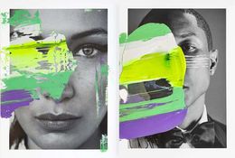 Photographie, Pharrell Williams and Bella Neon portraits Intervened by the artists., Hunter & Gatti