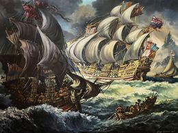 Painting, 17th century ships, Alexander Litvinov