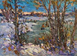 Painting, First Ice on Fishing, Oksana Ivanyuk