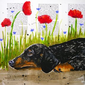 Peinture, French school Dachshund Hide and Seek Chut les Barbizons!, Bazévian Delacapucinière