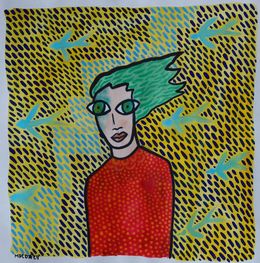 Fine Art Drawings, Grands yeux au cheveux vert, Laurent Mangepapier