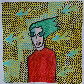 Dessin, Grands yeux au cheveux vert, Laurent Mangepapier