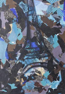 Painting, Tour Eiffel - Abstraction colorée et symbolique française iconique, Eva Schmidt