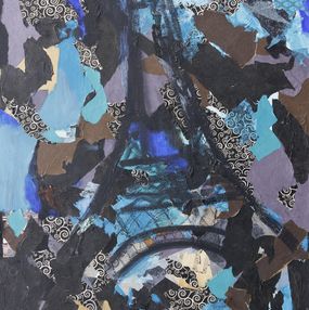 Painting, Tour Eiffel - Abstraction colorée et symbolique française iconique, Eva Schmidt