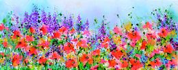Painting, Wild Red Poppy, Poppies and Blue Delphinium Field, Soos Roxana