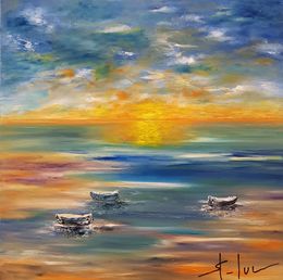 Painting, 3 Barques, un Soir, Michel Saint-Luc
