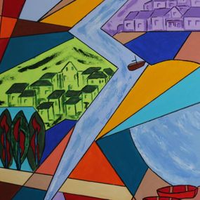 Peinture, Deux barques rouges, Alain Arnouil
