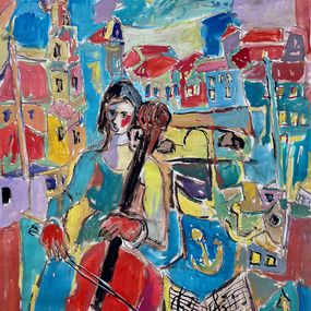 Peinture, La violoncelliste  Réf : CPBD1143, Claude Frégère