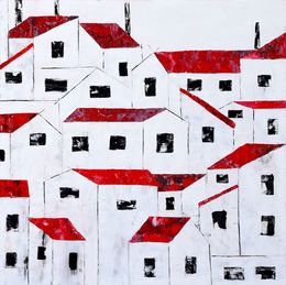 Painting, Red roofs 25, Poonam Choudhary