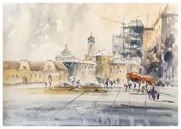 Pittura, City scape Watercolor painting Moscow city, Irina Pronina